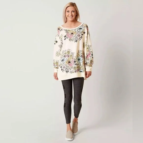 Free People Floral Off-the-Shoulder Sweater - Cream and Multicolor - Picture 3 of 11